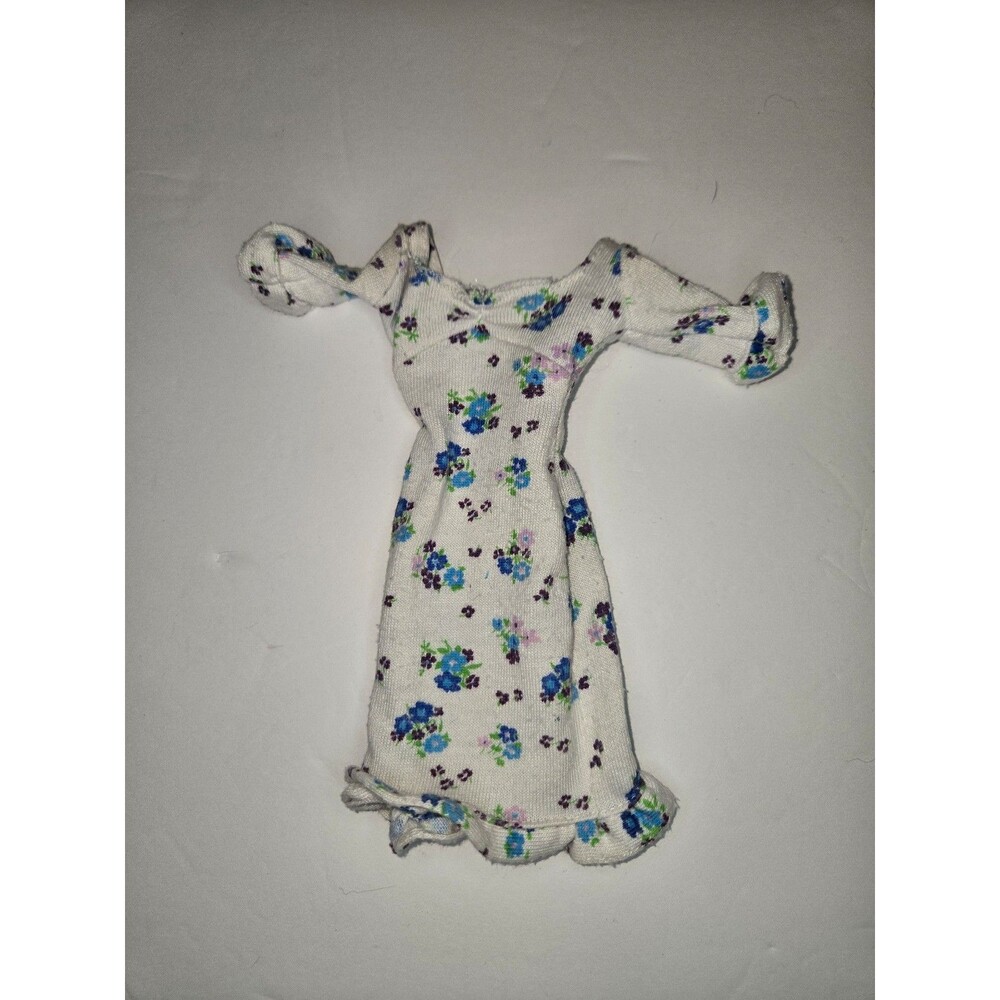 Barbie Doll Dress Pink Tag White with Blue Florals Ruffles